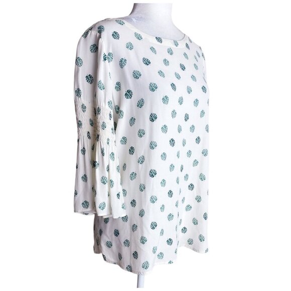 LOFT Lightweight Monstera Leaf Print Boho Flared Sleeve Blouse Women's Sz XS - Picture 5 of 10
